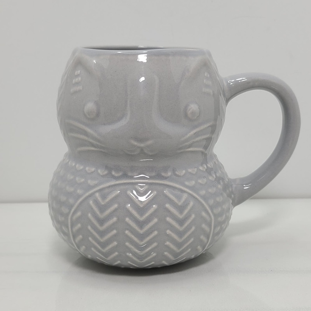 Discontinued Critter Mugs Calvin Cat Woodland by Now Designs Gray 3D NWOT